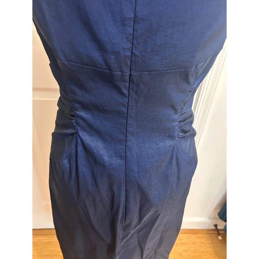 Adrianna Papell navy blue satin sz 8 glam event‎ wedding guest dress MOB party